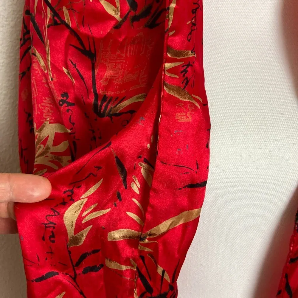 Red Silk Scarf Fringe Double